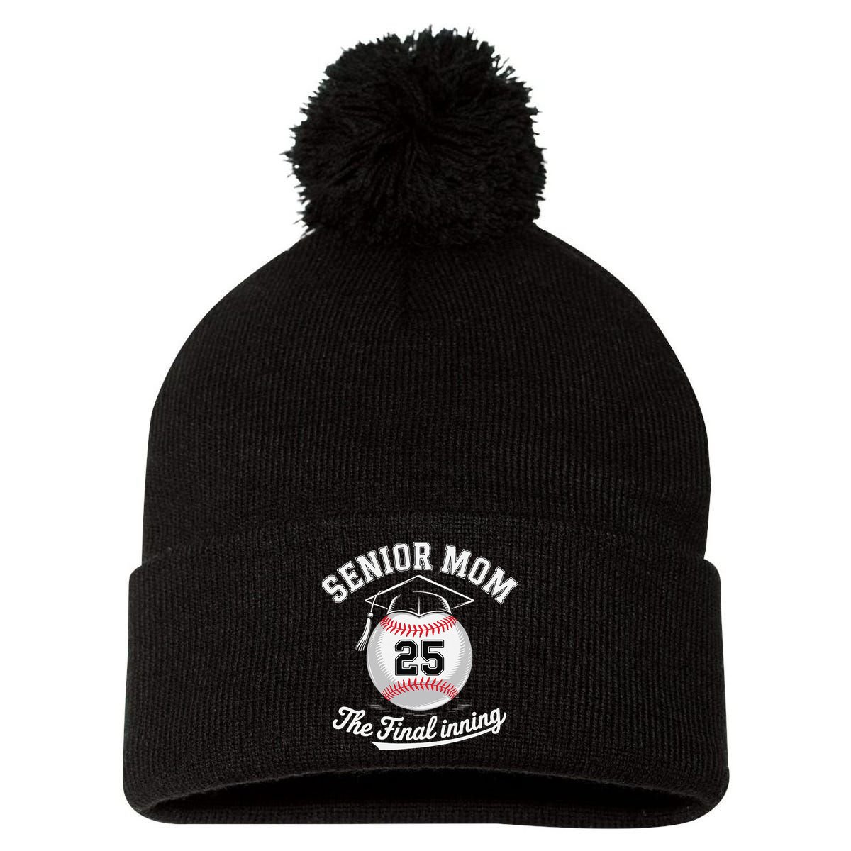 Senior Mom The Final Inning Baseball Mom Women Pom Pom 12in Knit Beanie