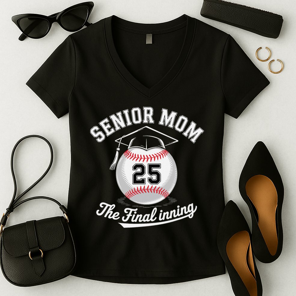 Senior Mom The Final Inning Baseball Mom Women Women's V-Neck T-Shirt