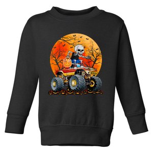 Skeleton Monster Truck Moon Candy Halloween Toddler Sweatshirt