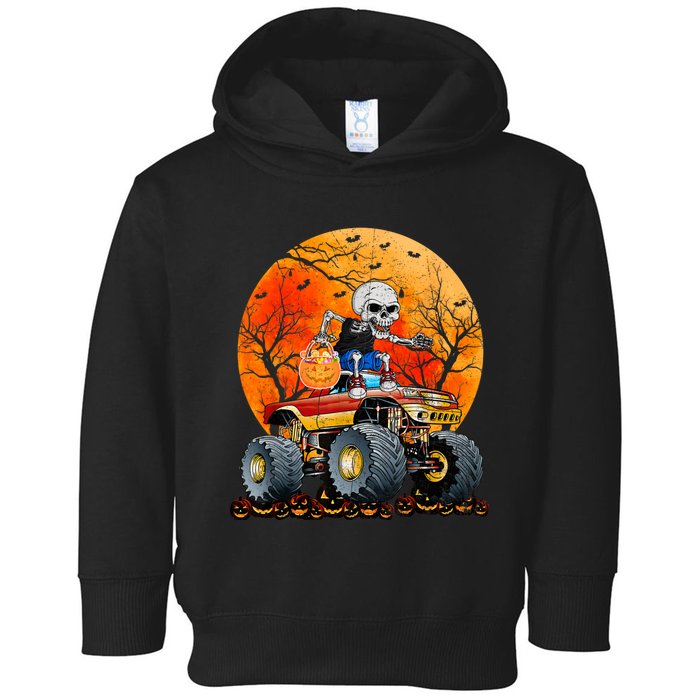 Skeleton Monster Truck Moon Candy Halloween Toddler Hoodie