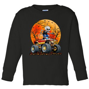 Skeleton Monster Truck Moon Candy Halloween Toddler Long Sleeve Shirt