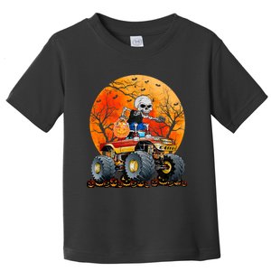 Skeleton Monster Truck Moon Candy Halloween Toddler T-Shirt