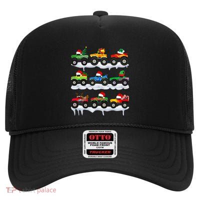 Santa Monster Truck Christmas Squad Group High Crown Mesh Back Trucker Hat