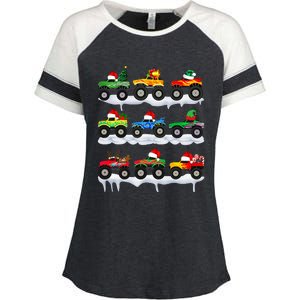 Santa Monster Truck Christmas Squad Group Enza Ladies Jersey Colorblock Tee