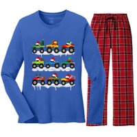 Santa Monster Truck Christmas Squad Group Women's Long Sleeve Flannel Pajama Set 