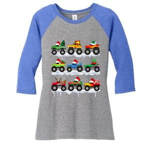 Santa Monster Truck Christmas Squad Group Women's Tri-Blend 3/4-Sleeve Raglan Shirt