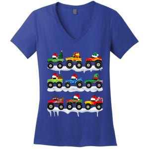 Santa Monster Truck Christmas Squad Group Women's V-Neck T-Shirt