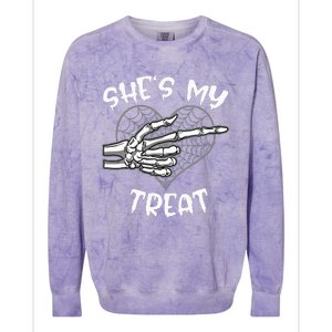 Shes My Treat Funny Halloween Matching Couple Boyfriend Colorblast Crewneck Sweatshirt