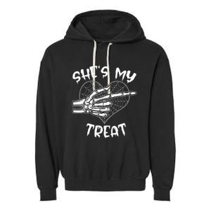 Shes My Treat Funny Halloween Matching Couple Boyfriend Garment-Dyed Fleece Hoodie