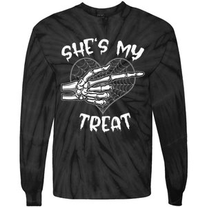 Shes My Treat Funny Halloween Matching Couple Boyfriend Tie-Dye Long Sleeve Shirt