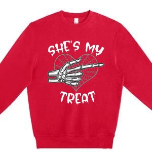 Shes My Treat Funny Halloween Matching Couple Boyfriend Premium Crewneck Sweatshirt