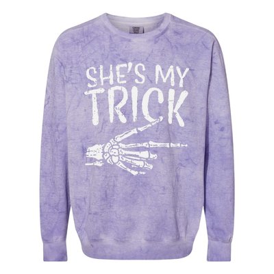 Shes My Trick Matching Couple Halloween Costume Boyfriend Colorblast Crewneck Sweatshirt