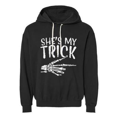 Shes My Trick Matching Couple Halloween Costume Boyfriend Garment-Dyed Fleece Hoodie