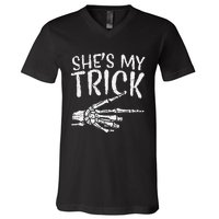 Shes My Trick Matching Couple Halloween Costume Boyfriend V-Neck T-Shirt