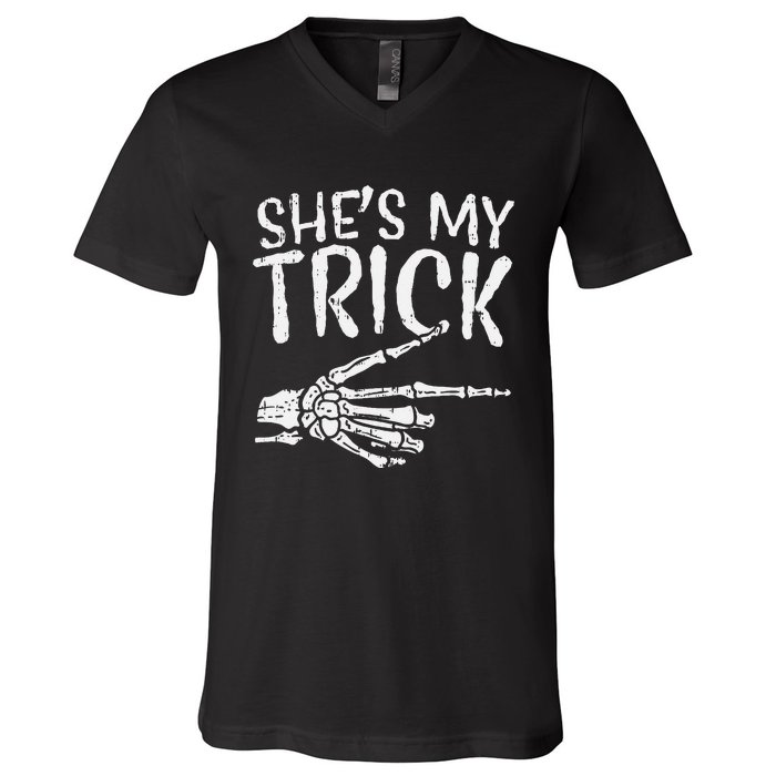 Shes My Trick Matching Couple Halloween Costume Boyfriend V-Neck T-Shirt