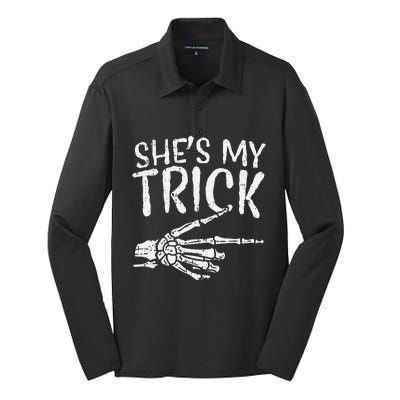 Shes My Trick Matching Couple Halloween Costume Boyfriend Silk Touch Performance Long Sleeve Polo