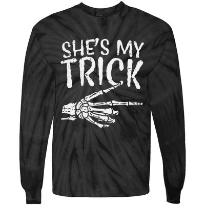 Shes My Trick Matching Couple Halloween Costume Boyfriend Tie-Dye Long Sleeve Shirt