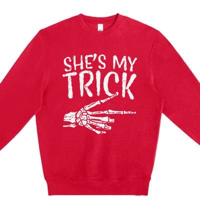 Shes My Trick Matching Couple Halloween Costume Boyfriend Premium Crewneck Sweatshirt