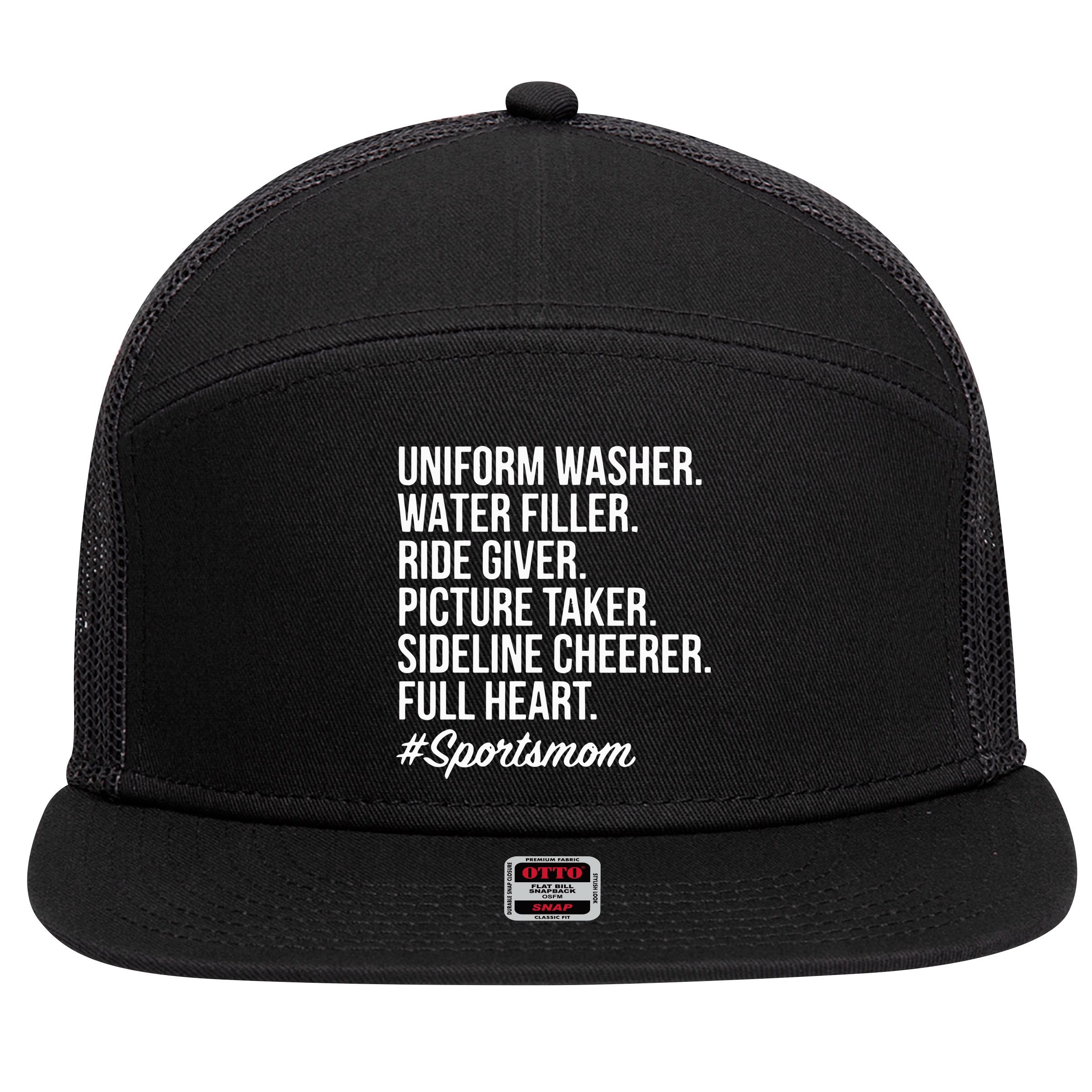 Sports Mom Uniform Washer Water Filler Baseball Mom 7 Panel Mesh Trucker Snapback Hat
