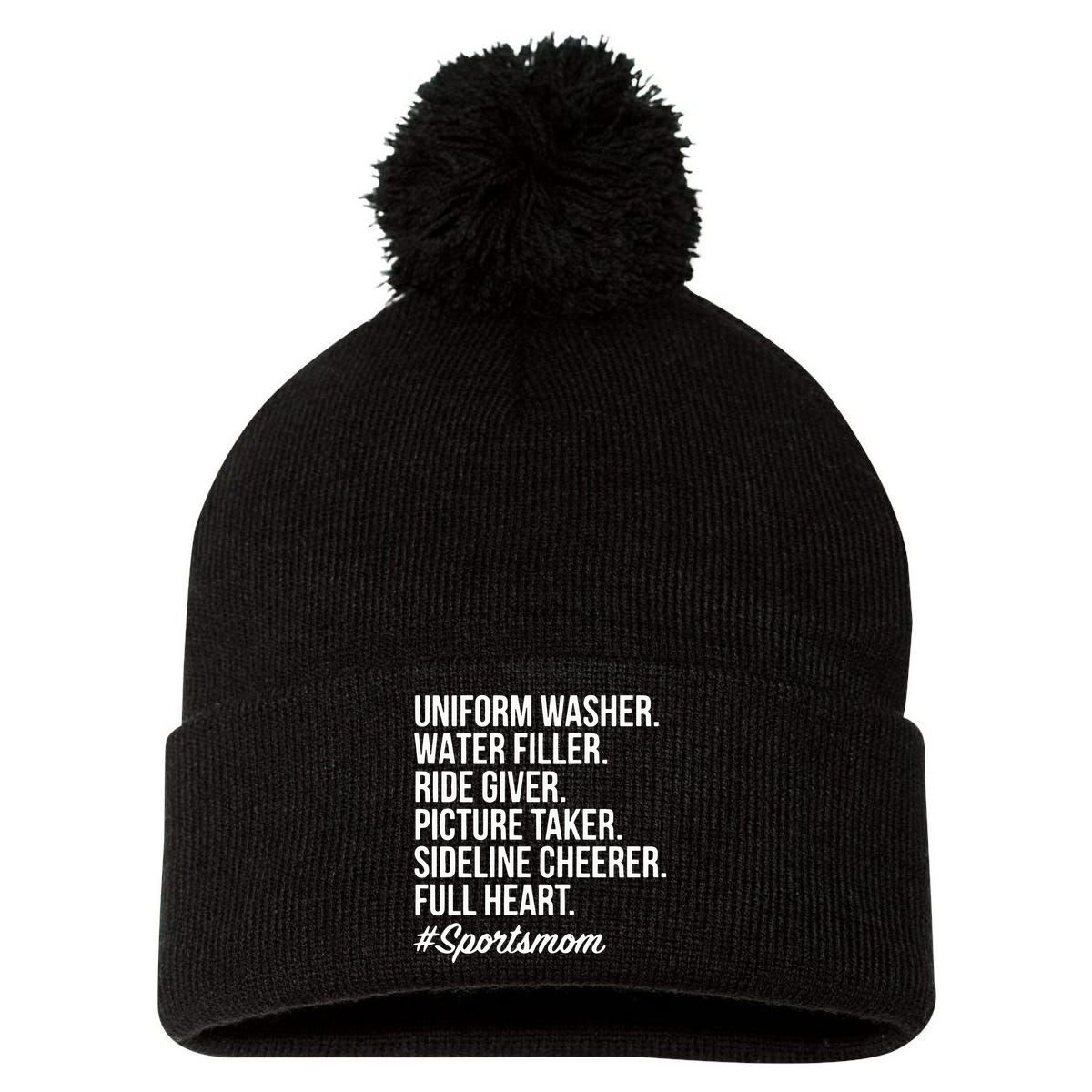 Sports Mom Uniform Washer Water Filler Baseball Mom Pom Pom 12in Knit Beanie