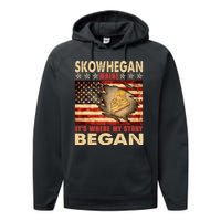 Skowhegan Maine Usa Flag 4th Of July Performance Fleece Hoodie