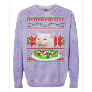 Smug Table Cat Meme Ugly Christmas Colorblast Crewneck Sweatshirt