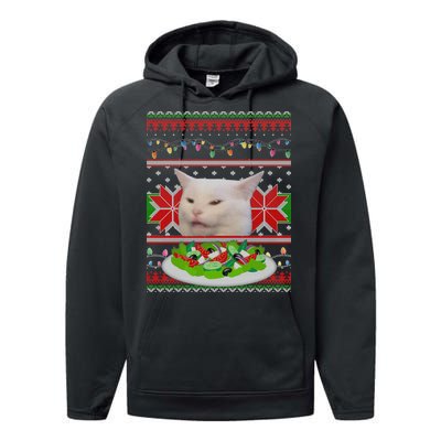 Smug Table Cat Meme Ugly Christmas Performance Fleece Hoodie