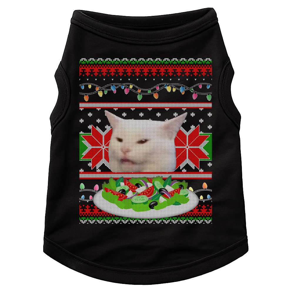 Smug Table Cat Meme Ugly Christmas Doggie Tank