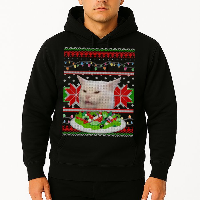 Smug Table Cat Meme Ugly Christmas Hoodie