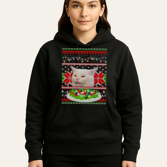 Smug Table Cat Meme Ugly Christmas Hoodie