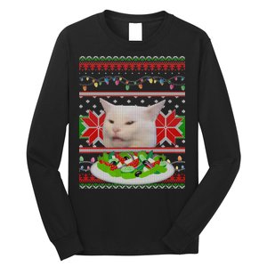 Smug Table Cat Meme Ugly Christmas Long Sleeve Shirt