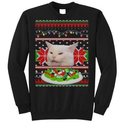 Smug Table Cat Meme Ugly Christmas Sweatshirt