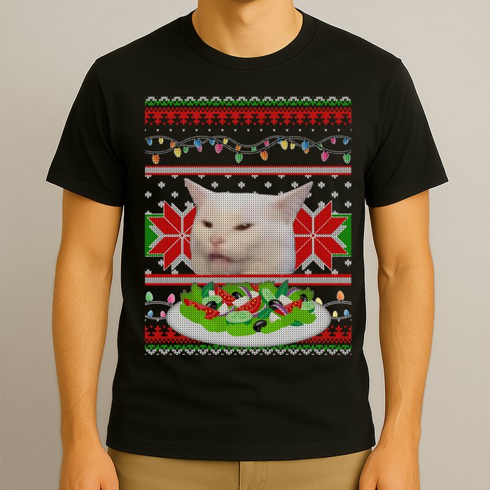 Smug Table Cat Meme Ugly Christmas T-Shirt
