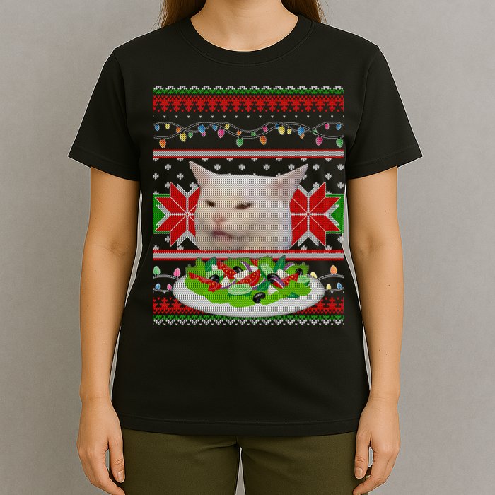 Smug Table Cat Meme Ugly Christmas T-Shirt