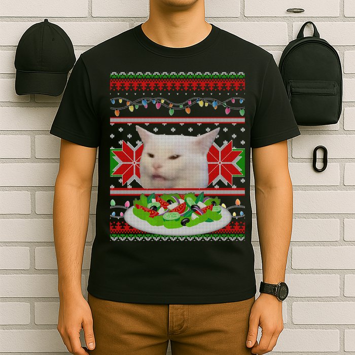 Smug Table Cat Meme Ugly Christmas T-Shirt