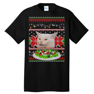 Smug Table Cat Meme Ugly Christmas Tall T-Shirt