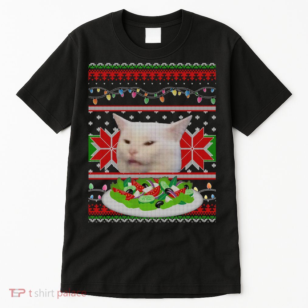 Smug Table Cat Meme Ugly Christmas Tall T-Shirt