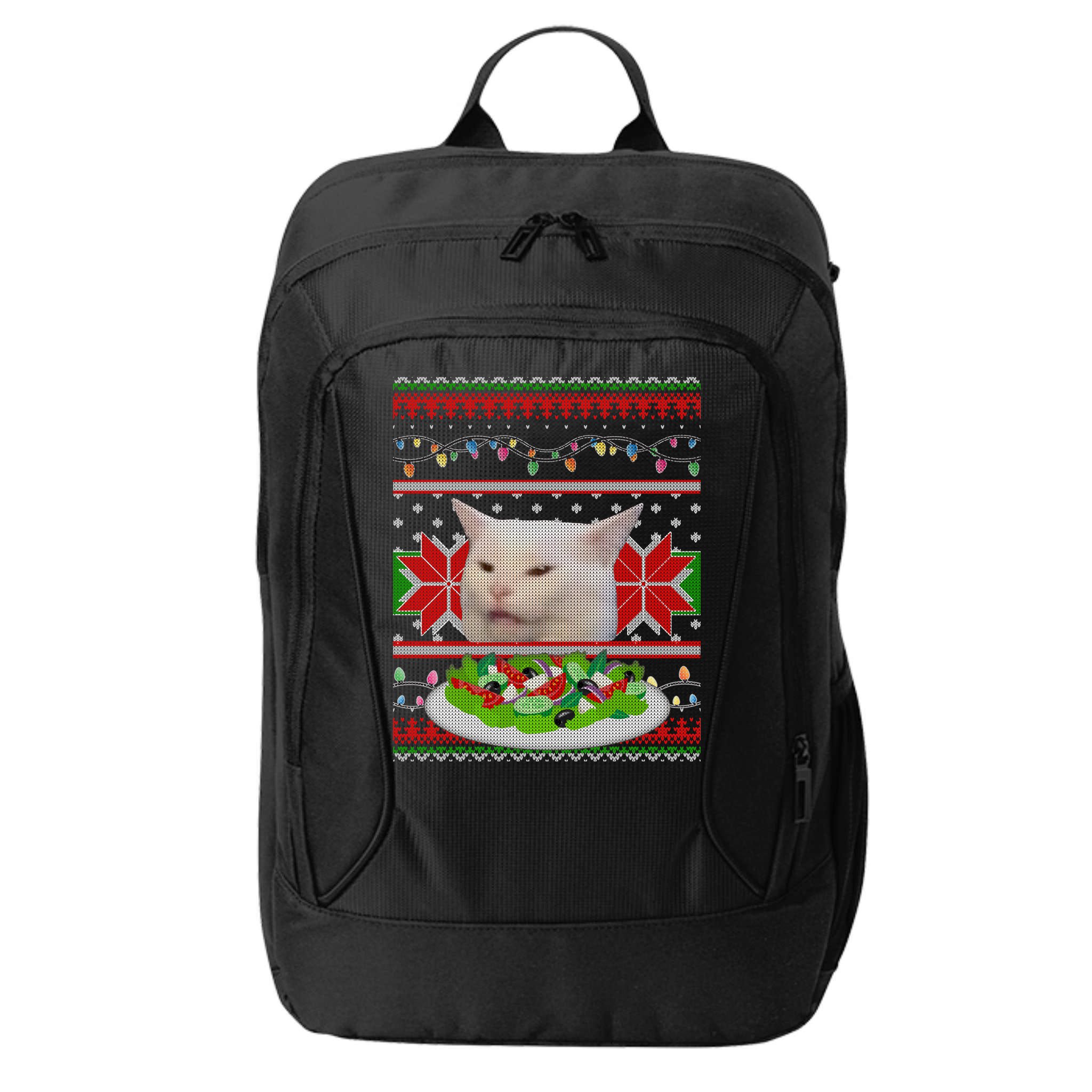 Smug Table Cat Meme Ugly Christmas City Backpack