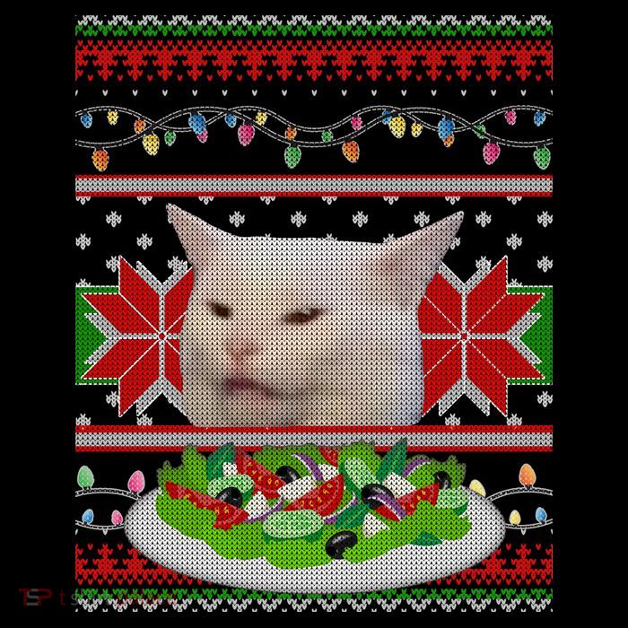 Smug Table Cat Meme Ugly Christmas Button