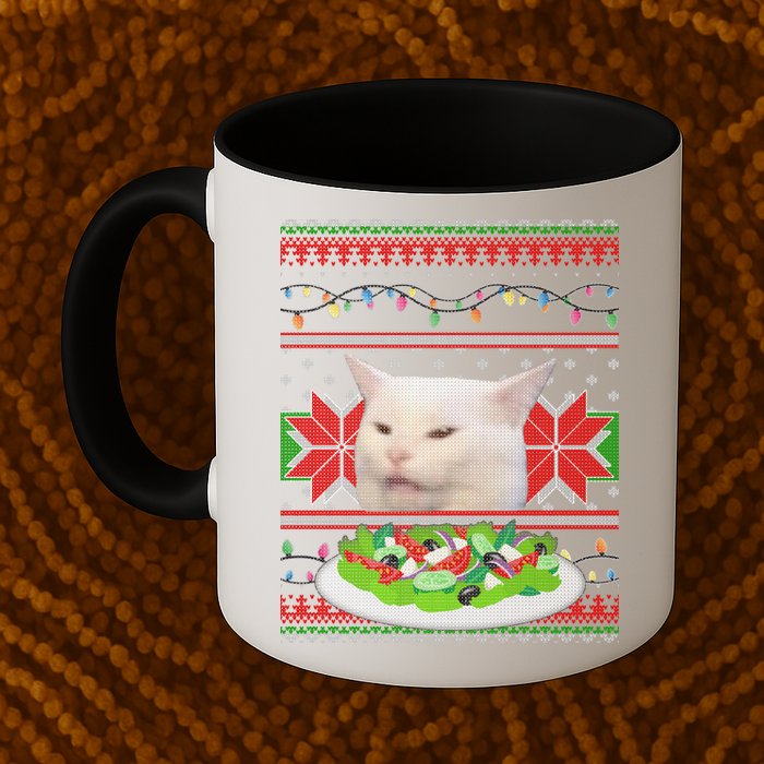 Smug Table Cat Meme Ugly Christmas Mug
