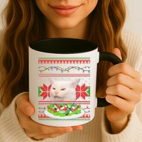 Smug Table Cat Meme Ugly Christmas Mug