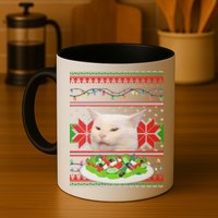 Smug Table Cat Meme Ugly Christmas Mug