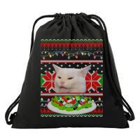 Smug Table Cat Meme Ugly Christmas Drawstring Bag