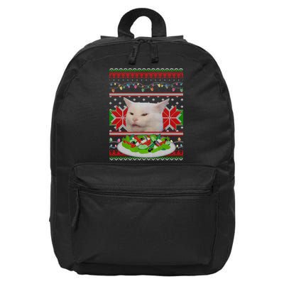 Smug Table Cat Meme Ugly Christmas 16 in Basic Backpack