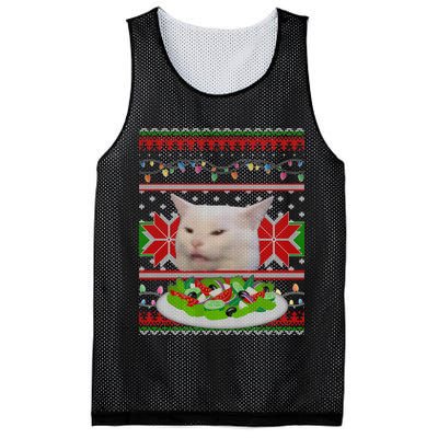Smug Table Cat Meme Ugly Christmas Mesh Reversible Basketball Jersey Tank