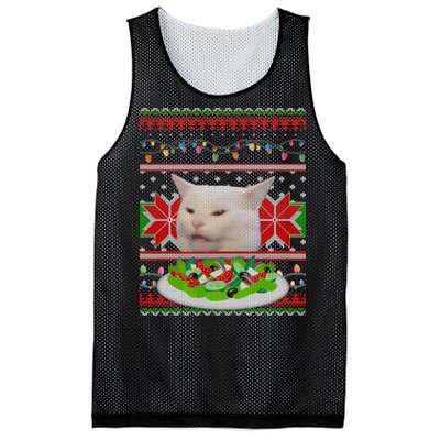 Smug Table Cat Meme Ugly Christmas Mesh Reversible Basketball Jersey Tank