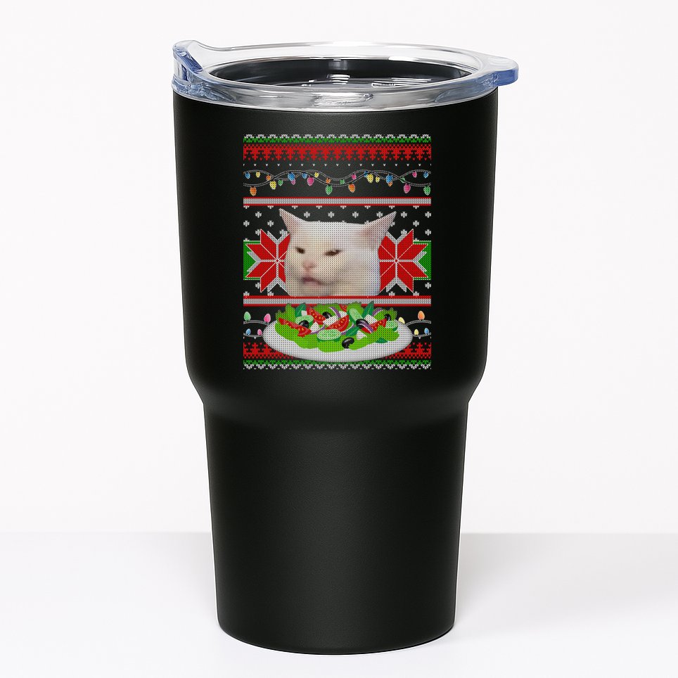 Smug Table Cat Meme Ugly Christmas Tumbler