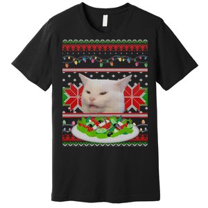 Smug Table Cat Meme Ugly Christmas Premium T-Shirt