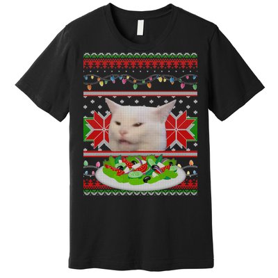 Smug Table Cat Meme Ugly Christmas Premium T-Shirt