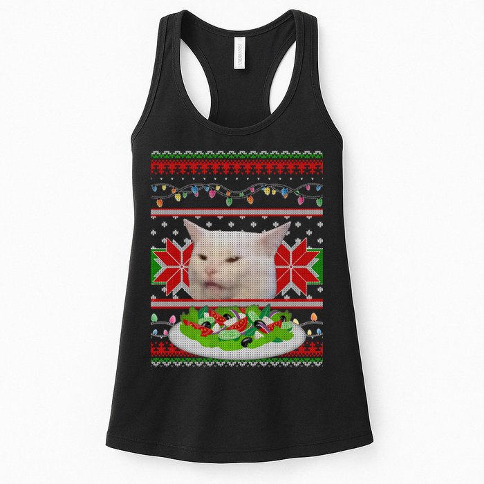 Smug Table Cat Meme Ugly Christmas Womens Tank Top